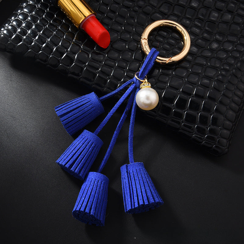 Wholesale Diamond Pearl Leather Tassel Keychain
